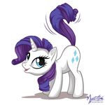  blue_eyes cutie_mark equine female feral friendship_is_magic fur hair horn horse mammal my_little_pony mysticalpha open_mouth plain_background pony purple_hair raised_tail rarity_(mlp) solo unicorn white_background white_fur 