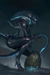 alien alien_(franchise) bioluminescence black_body breasts butt egg eyeless featureless_breasts female glowing hi_res lips long_tail nude oleg_bulakh small_breasts solo spikes spikes_(anatomy) tail xenomorph