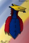 2024 absurd_res anthro colored davidrltg digital_drawing_(artwork) digital_media_(artwork) eyes_closed fur gradient_background half_body hi_res male mouth_closed nude romania romanian romanian_flag romanian_sergal sergal shaded side_view signature simple_background solo text