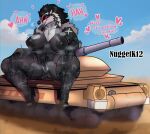 anthro big_breasts blush bodily_fluids breasts female generation_8_pokemon genital_fluids genitals heat_(temperature) hi_res hyper hyper_genitalia invalid_tag liquid masturbation nintendo nipples nuggetk12 obstagoon pokemon pokemon_(species) pussy solo steam steaming_body sweat tank text thick_thighs vaginal_fluids vehicle