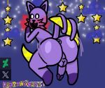 6:5 anthro anus backsack balls butt catnap_(poppy_playtime) collar critters_(poppy_playtime) deviantart domestic_cat dragonrivas01 felid feline felis genitals huge_hips looking_at_viewer looking_back lying male mammal moon on_front open_mouth poppy_playtime purple_body smile smoke solo thick_thighs twitter wide_hips y_anus