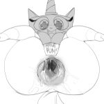 1_horn 2024 anthro anus big_anus big_breasts big_butt big_eyes big_iris big_nipples big_pupils biped black_and_white black_text bodily_fluids breasts butt butt_focus dbaru digital_drawing_(artwork) digital_media_(artwork) domestic_cat english_text equid equine eyelashes fangs felid feline felis female gaping gaping_anus glistening glistening_eyes happy hi_res horn huge_butt hybrid iris long_eyelashes looking_at_viewer lying mammal monochrome nipples nude nude_anthro nude_female on_back open_mouth open_smile presenting presenting_anus prick_ears pupils small_nose smile smiling_at_viewer solo spread_legs spreading striped_horn stripes tail teeth text the_lego_movie thick_thighs tongue unicorn unikitty