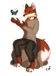 anthro arctic_fox arthropod brown_body brown_fur butterfly canid canine claws clothing cross_fox dipstick_ears dipstick_tail doppelfoxx flashw fox fur green_eyes hoodie insect lepidopteran male mammal markings multicolored_ears red_fox rock simple_background sitting sitting_on_rock sketch solo sweatpants sweatshirt tail tail_markings toe_claws topwear tracksuit white_background white_body white_fur yaxley_warrick_(doppelfoxx)