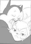 2024 angry anthro black_and_white black_border blush blush_lines bodily_fluids border brother_(lore) brother_and_sister_(lore) cheek_bulge closed_frown countershade_face countershade_fur countershading curved_eyebrows dark_body dark_fur dbaru digital_drawing_(artwork) digital_media_(artwork) disney duo eyebrows eyelashes eyes_closed felid female frown fur fur_tuft glistening glistening_eyes goof_troop hair head_tuft hi_res humor iris light_body light_fur light_hair looking_at_viewer lying male male/female mammal meme monochrome mouth_closed multicolored_body multicolored_fur no_pupils on_side open_mouth pigtails pistol_pete pj_(goof_troop) prick_ears short_hair sibling_(lore) sister_(lore) sleeping snout sweat teeth textless thick_arms tongue tuft two_tone_body two_tone_fur