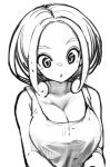  1girl bare_arms breasts cleavage collarbone crop_top holding large_breasts monochrome pokemon pokemon_xy shirt short_hair sleeveless sleeveless_shirt solo tank_top viola_(pokemon) yoshikage_(yo4kage) 