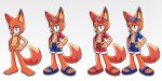  1boy absurdres animal_ears blue_footwear blue_shirt blue_shorts collared_shirt english_commentary eyewear_on_head flip-flops fox_boy fox_ears fox_tail furry gradient_background hands_on_own_hips hazco_fox highres male_swimwear orange_eyes red_footwear red_shirt red_shorts reference_sheet sandals second-party_source shirt shorts simple_background sunglasses swim_trunks tail thasa vip_virtual_players virtual_youtuber white-framed_eyewear 