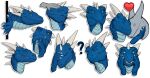 absurd_res ambiguous_gender blue_body blue_scales cuddling dragon duo eyes_closed green_eyes grey_body head_pat head_spikes hi_res horn khyaber multiple_images narrowed_eyes question_mark scales scalie simple_background solo spikes spikes_(anatomy) white_background white_horn