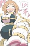  1girl bdsm blush boku_no_hero_academia bondage bound breasts brown_eyes brown_hair large_breasts rebake short_hair solo sweat uraraka_ochako 