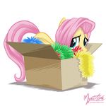  box equine female feral fluttershy_(mlp) friendship_is_magic fur hair horse mammal my_little_pony mysticalpha pegasus pink_hair plain_background pony solo white_background wings yellow_fur 