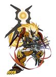  armor blonde_hair blue_eyes claws crescent dianamon digimon gel_shu long_hair mask no_humans scarf scythe sharp_teeth size_difference spikes teeth very_long_hair 