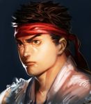  bam_(s2leona) black_hair brown_eyes dougi eyebrows headband lips male_focus nose portrait realistic ryuu_(street_fighter) solo street_fighter thick_eyebrows 