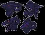 ambiguous_form ambiguous_gender black_background dragon facial_scar fangs glowing glowing_eyes hi_res horn khyaber mouth_closed multiple_images open_mouth orange_eyes purple_body purple_horn purple_scales purple_tongue ridged_horn scales scalie scar simple_background solo teeth tongue
