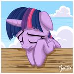  equine eyes_closed female feral friendship_is_magic fur hair horn horse mammal my_little_pony mysticalpha pony purple_fur sad sky solo twilight_sparkle_(mlp) two_tone_hair unicorn wood 