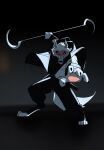 aifu404 anthro black_background bottomwear canid canine canis claws clothing death_(puss_in_boots) dreamworks facial_markings fighting_pose fur grey_body grey_fur hand_focus head_markings hi_res holding_object holding_weapon looking_at_viewer male mammal markings mask_(marking) pants perspective poncho pose puss_in_boots_(dreamworks) red_eyes sickle simple_background solo staff standing weapon wolf