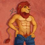 1:1 abs absurd_res anthro clothed clothing disney felid hi_res jace_apollo kion_(the_lion_guard) lion looking_at_viewer male mammal pantherine partially_clothed side_view solo the_lion_guard the_lion_king
