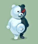  black_eyes danganronpa:_trigger_happy_havoc danganronpa_(series) full_body green_background grin heterochromia matsu_kichi monokuma red_eyes simple_background smile standing teeth 