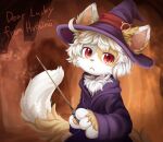 ambiguous_gender anthro arcanis_(hahaluckyme) calico_cat clothing domestic_cat felid feline felis fur grey_body grey_fur hair hat headgear headwear hi_res hoshino looking_at_viewer mammal purple_clothing purple_hat purple_headwear purple_robe red_eyes robe white_body white_fur white_hair witch_hat yellow_body yellow_fur