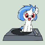  cute equine female feral friendship_is_magic hair horn long_hair low_res mammal my_little_pony plain_background record record_player red_eyes short_hair solo spinning turning turning_table turntable unicorn vinyl_scratch_(mlp) 