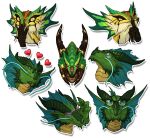 &lt;3 absurd_res ambiguous_form ambiguous_gender blue_eyes blue_frill cheek_spikes claws dragon eyewear facial_spikes frill_(anatomy) glistening glistening_eyes green_body green_claws green_horn head_crest head_frill hi_res horn khyaber monocle mouth_closed multiple_images pupils scales shush simple_background slit_pupils solo spikes spikes_(anatomy) sunglasses white_background yellow_body yellow_eyes yellow_scales