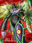  1boy algomon_perfect binary claws digimon digimon_(creature) feathers hat horns leaf lowres male_focus mask official_art solo thorns yellow_eyes 