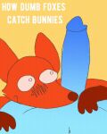 animated anthro blue_body blush blush_lines canid canine dominant dominant_male duo ears_up first_person_view fox fur genitals gradient_penis hand_on_belly hand_on_hip hi_res imminent_sex lagomorph leporid male male/male mammal navel penis predator/prey rabbit red_body richardscarryfan stare submissive submissive_male text