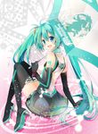  ahoge aqua_eyes aqua_hair bare_shoulders elbow_gloves gloves goodsmile_company goodsmile_racing hatsune_miku long_hair looking_at_viewer mocha_(naturefour) open_mouth race_queen racing_miku racing_miku_(2011) smile solo thighhighs twintails umbrella very_long_hair vocaloid zettai_ryouiki 