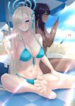  5girls absurdres akane_(blue_archive) alternate_costume aqua_bikini asuna_(blue_archive) beach beach_umbrella bikini blonde_hair blue_archive breasts dark-skinned_female dark_skin day grey_hair highres karin_(blue_archive) large_breasts lnyn_(user_vxdh4425) long_hair looking_at_viewer multiple_girls neru_(blue_archive) orange_hair outdoors purple_hair sand sarong sitting smile summer swimsuit toki_(blue_archive) umbrella very_long_hair white_bikini white_hat white_sarong yellow_eyes 