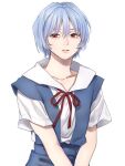  1girl aegyo_sal ayanami_rei blue_hair collarbone commentary_request eyelashes highres neon_genesis_evangelion norimaki_(seidan0611) parted_lips red_eyes short_hair simple_background solo upper_body white_background 