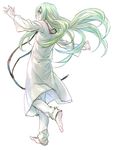  androgynous barefoot enkidu_(fate/strange_fake) fate/strange_fake fate_(series) green_hair long_hair male_focus robe shiga_(nattou_mo) solo 