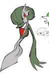  1girl colored_skin commentary_request flat_chest flat_color from_side gardevoir green_skin highres looking_back multicolored_skin multiple_views no_mouth pokemon pokemon_(creature) red_eyes simple_background sketch tem_(tem_konp10) two-tone_skin white_background white_skin wide-eyed 