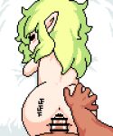  1boy 1girl akai_(ugokashitari) animated animated_gif ass_grab closed_eyes completely_nude doggystyle elf grabbing_another&#039;s_ass green_hair groping lowres nude on_bed original pixel_art pointy_ears pov 