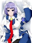  1girl android black_legwear bodysuit female gloves kyoukai_senjou_no_horizon kyoukaisenjou_no_horizon maid necktie okutama_(horizon) purple_eyes purple_hair solo tie 