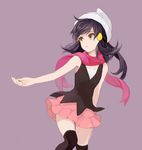  bare_arms bare_shoulders beanie black_hair grey_background hair_ornament hat hirosuke_(psychexx) jewelry platinum_berlitz pokemon pokemon_special ring scarf skirt solo thighhighs yellow_eyes 