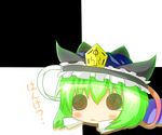  1girl black_eyes bow chibi female green_hair hat noiz open_mouth pixiv_thumbnail shiki_eiki shikieiki_yamaxanadu short_hair simple_background solid_circle_eyes tears touhou 