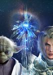  2boys absurdres alien green_skin highres male male_focus multiple_boys scar siegfried_schtauffen soul_calibur soul_calibur_(weapon) soul_calibur_iv soulcalibur_iv star_wars yoda 