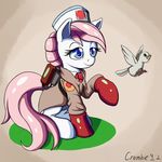  avian bird blue_eyes crombiettw equine female feral friendship_is_magic hair hat horse mammal medic_(team_fortress_2) my_little_pony necktie nurse_redheart_(mlp) parody pigeon pink_hair pony solo team_fortress_2 