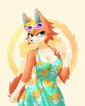 absurd_res animal_crossing anthro audie_(animal_crossing) blonde_hair canid canine canis clothed clothing eyewear female fluffy_hinu fur hair hi_res looking_at_viewer mammal nintendo orange_body orange_fur orange_tail solo sunglasses tail tongue tongue_out wolf