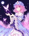  bad_id bad_pixiv_id bug butterfly cherry_blossoms dress hat insect miiko_(somnolent) petals pink_eyes pink_hair saigyouji_yuyuko short_hair smile solo touhou triangular_headpiece 