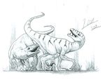  cum dinosaur dinosaure duo female feral feral_on_feral greyscale male monochrome oral raptor scalie sex slash0x straight 