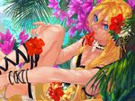  bad_id bad_pixiv_id bare_shoulders blonde_hair blue_eyes flower hair_flower hair_ornament hibiscus lily_(vocaloid) long_hair looking_at_viewer mouth_hold nail_polish solo very_long_hair vocaloid yamakawa_umi 