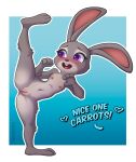 2024 absurd_res anthro anus artist_name black_nose blue_background blush border breasts buckteeth disney english_text feet female flat_chested fur genitals grey_body grey_fur heart_symbol hi_res high_kick judy_hopps kick lagomorph leporid long_ears mammal navel nekodan nipples nude on_one_leg open_mouth open_smile purple_eyes pussy rabbit simple_background small_breasts smile soles solo spread_legs spreading standing teeth text toes tongue white_border zootopia