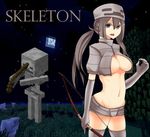  bow_(weapon) breasts cleavage gloves grey_hair hot_pants long_hair lowres minecraft moon open_mouth ponytail sheep short_shorts shorts skeleton thighhighs weapon 