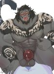 abs anal anal_penetration anthro arm_stripes aroused balls barazoku black_hair blush blushing_profusely bodily_fluids chest_stripes claws cum duo felid feline final_fantasy final_fantasy_xiv fur genital_fluids genitals grey_body grey_fur hair hi_res hrothgar lazy_tiggy leaking_cum lion male male/male mammal muscular muscular_anthro muscular_male nipple_fetish nipple_pinch nipple_play pantherine pecs penetration penile penile_penetration penis penis_in_ass pinch precum square_enix striped_body striped_fur stripes tongue tongue_out yellow_eyes