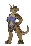 anthro beak breasts ceratopsian clothed clothing digital_media_(artwork) dinosaur female frill_(anatomy) hattonslayden hi_res horn jewelry ornithischian reptile scalie solo stops triceratops