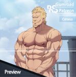  1boy abs bara blue_eyes blue_sky cerseus_(kono_yuusha_ga_ore_tueee_kuse_ni_shinchou_sugiru) completely_nude facial_hair goatee highres kono_yuusha_ga_ore_tueee_kuse_ni_shinchou_sugiru large_pectorals looking_ahead male_focus male_masturbation masturbation mature_male muscular muscular_male navel nipples nude out-of-frame_censoring paid_reward_available pectorals ryans short_hair sky smile solo standing stomach thick_eyebrows thick_mustache thick_thighs thighs veins veiny_arms 