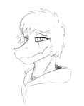 2024 alsius_arcticus anthro artist_name baryonyx black_and_white bodily_fluids cavemanon_studios clothing dinosaur female hair hi_res hoodie i_wani_hug_that_gator monochrome olivia_halford reptile scalie short_hair signature sketch smile snout solo spinosaurid tears theropod topwear