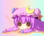  1girl black_eyes chibi female hat long_hair mukyuu noiz open_mouth patchouli_knowledge pixiv_thumbnail purple_hair ribbon simple_background solid_circle_eyes tears touhou 