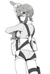  ass bag bare_legs breasts fuuro_(pokemon) gym_leader hirosuke_(psychexx) looking_at_viewer medium_breasts monochrome pokemon pokemon_(game) pokemon_bw sidelocks solo topknot 