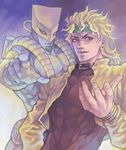  blonde_hair dio_brando drawr headband heart jacket jojo_no_kimyou_na_bouken red_eyes stand_(jojo) stardust_crusaders the_world yellow_jacket yuzure_mon 