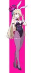  1girl absurdres alternate_costume animal_ears black_leotard blonde_hair blue_archive blue_eyes booool broken_handcuffs cameltoe clothing_cutout cutout_above_navel fake_animal_ears halo heart_cutout highres leotard mechanical_halo pink_pupils playboy_bunny rabbit_hole_(vocaloid) solo stomach_cutout teardrop_facial_mark toki_(blue_archive) 